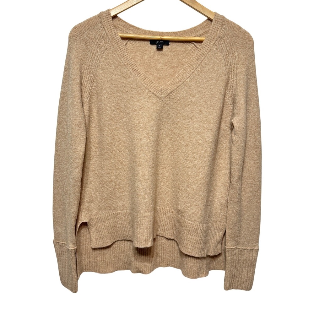J. Crew Womens Raglan V-Neck‎ Sweater Small High Low Hem Long Sleeve Knit Cozy